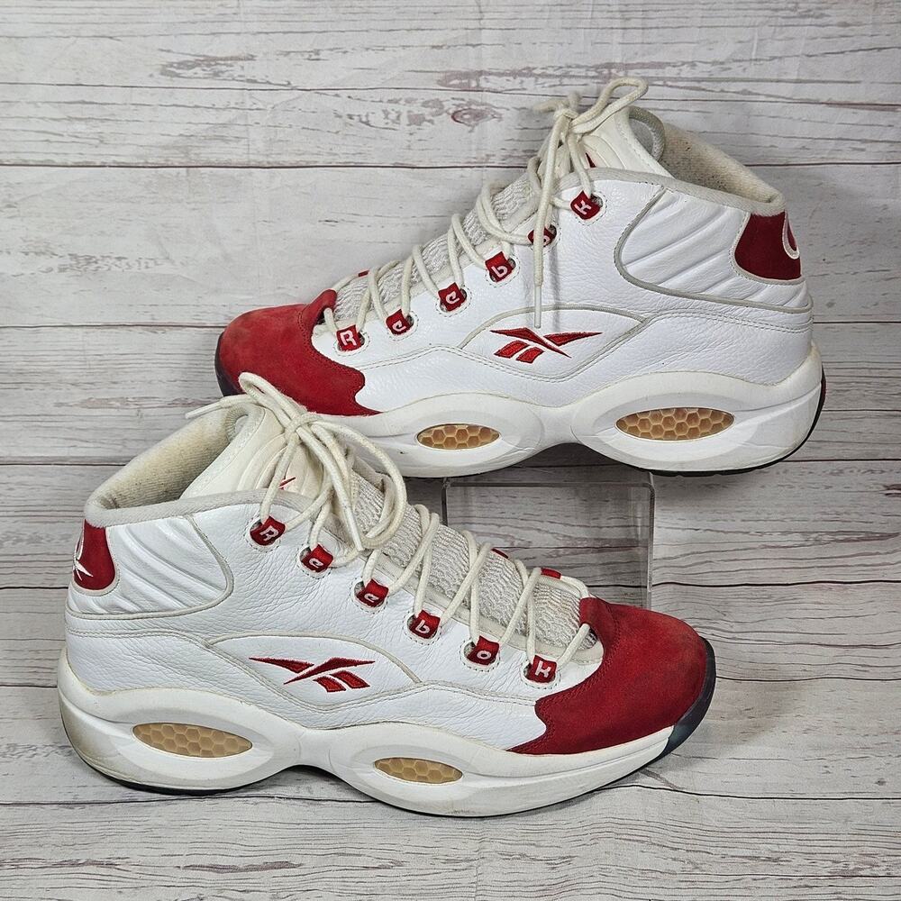 *FOR REPAIR*SOLE PEELING* Reebok Question Mid Men's White Red Leather US 11.5
